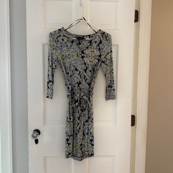 Cynthia Rowley floral print faux wrap dress with 3/4 sleeves - Picture 2 of 7